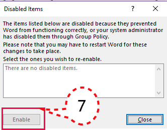 Missing icons from your MS Office Toolbars Disabled items 2 1