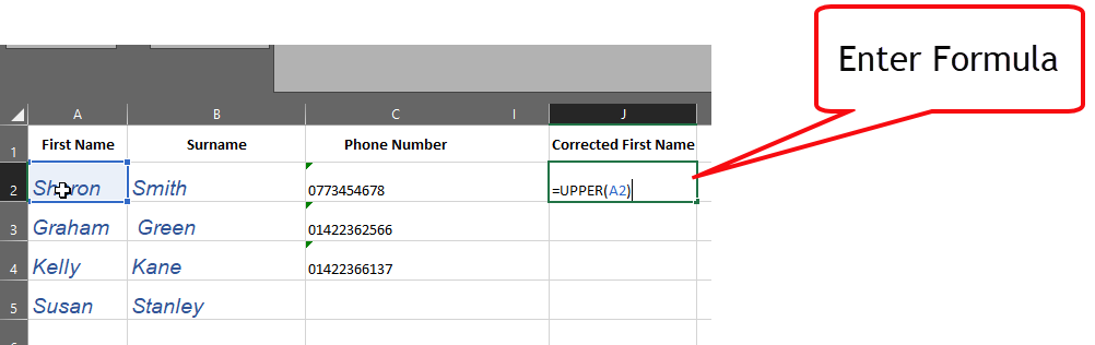 Excel - Producing Consistent Data - 6 Correcting Formatting with Formula Case Change formula