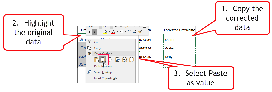Excel - Producing Consistent Data - 6 Correcting Formatting with Formula Paste as value