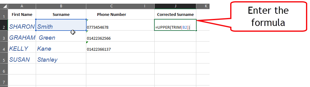 Excel - Producing Consistent Data - 6 Correcting Formatting with Formula combined formula
