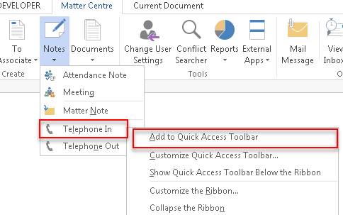 MatterSphere - Help me to...….. Add MatterSphere Buttons to Quick Access Toolbar TA notes